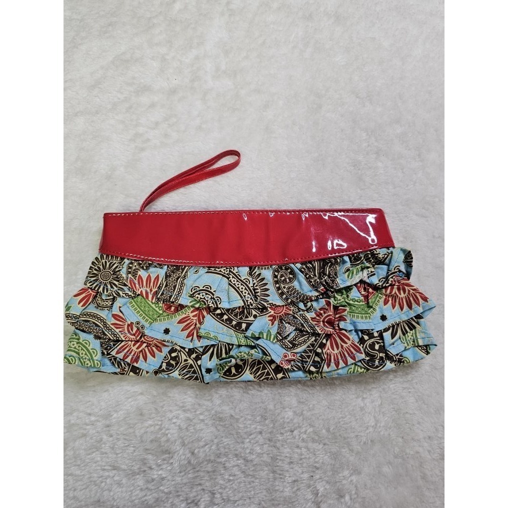 Mudpie Bag Lady Ruffle Front Leather Wristlet Clutch Boho‎ Zip Top